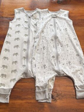 Neutral Gray Woodland & Elephant Sleeveless Baby Sleep Sack Pajamas